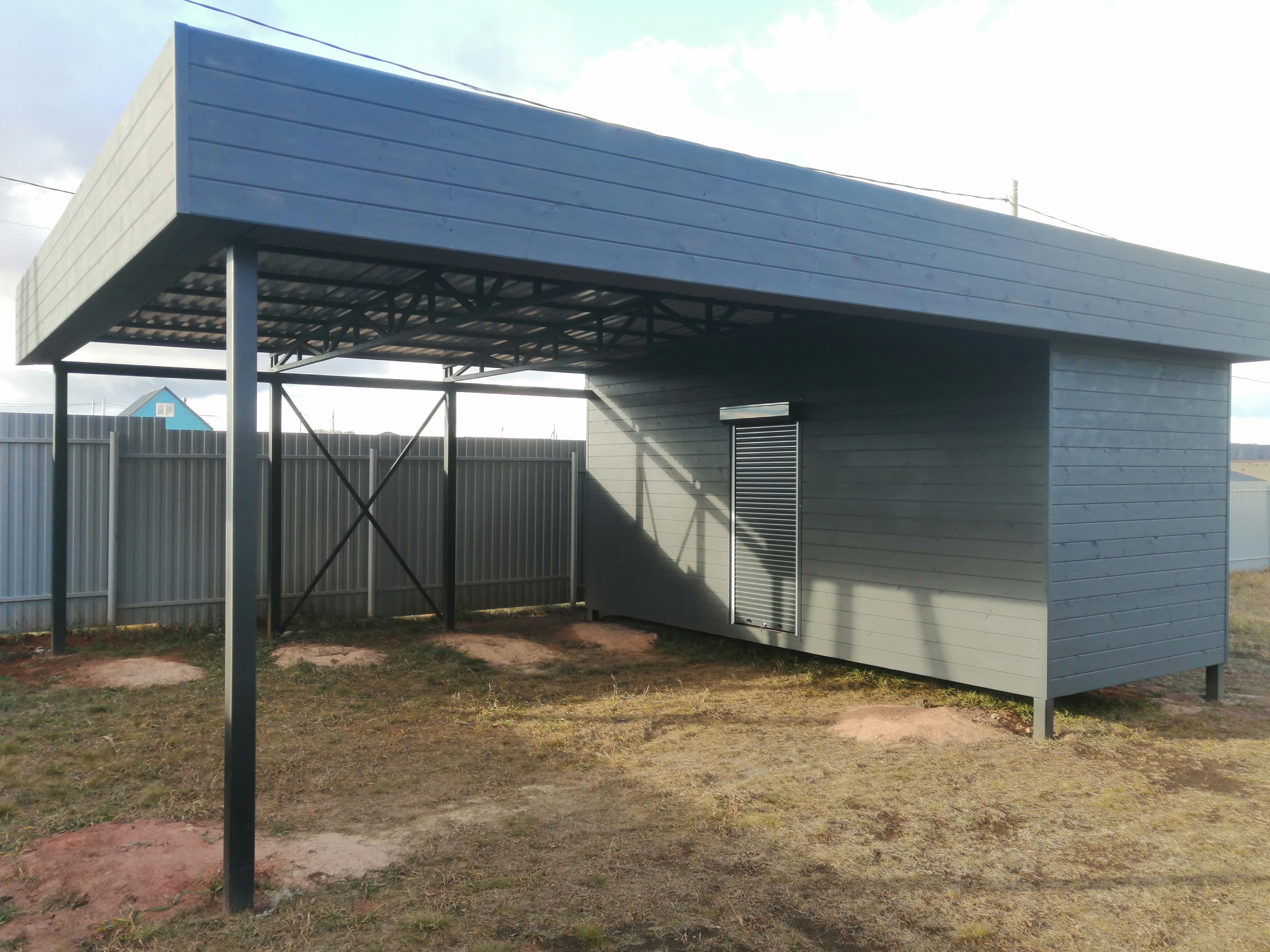 Навес для двух автомобилей в п. Кировский 